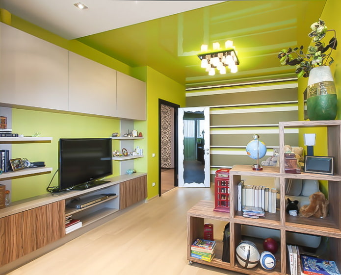 striped wallpaper in the living room