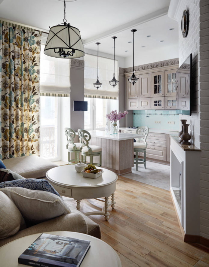 Provence style kitchen-living room