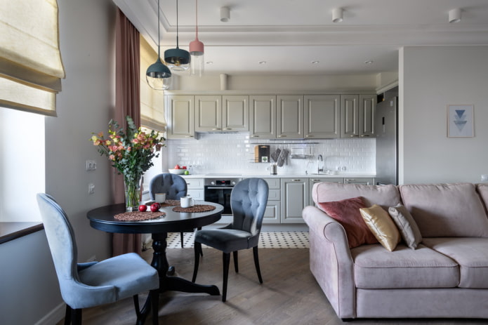 arrangement of furniture in the interior of the kitchen-living room arrangement of furniture in the interior of the kitchen-living room