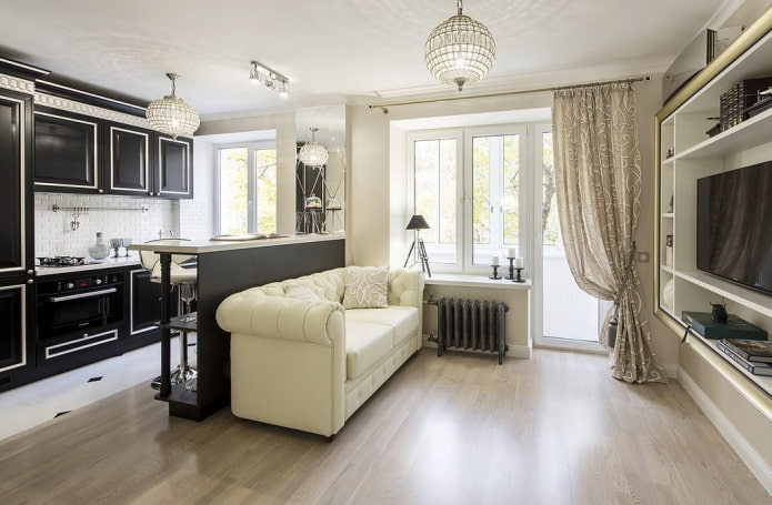 zoning of the combined kitchen-living room zoning of the combined kitchen-living room