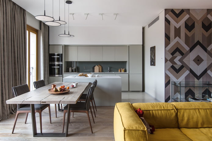 dining group in the interior of the kitchen-living room