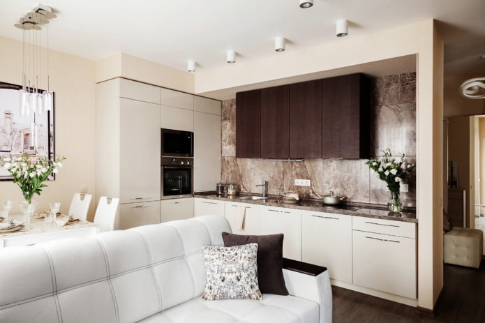 kitchen set in the interior of the kitchen-living room