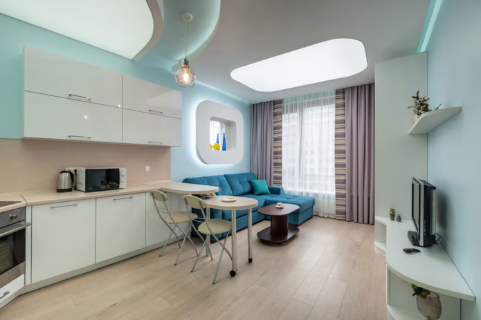 window decoration in the interior of the kitchen-living room