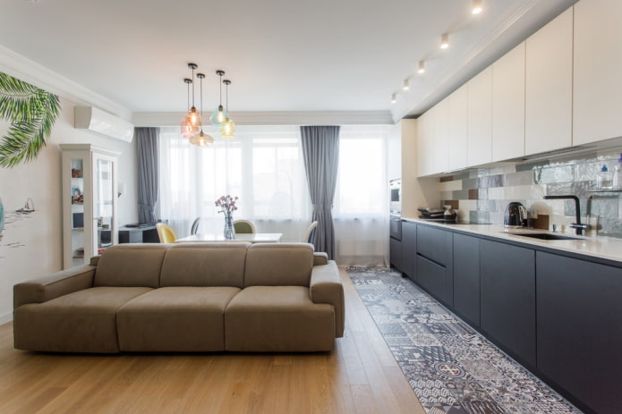 open plan kitchen-living room interior