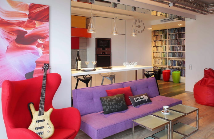interior of the kitchen-living room in bright colors