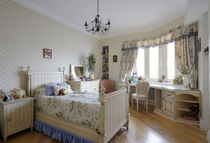 furniture in the interior of a children's bedroom in the style of Provence