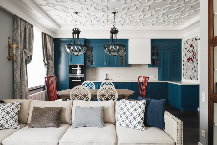 Kitchen-living room with a bright set Kitchen-living room with a bright set