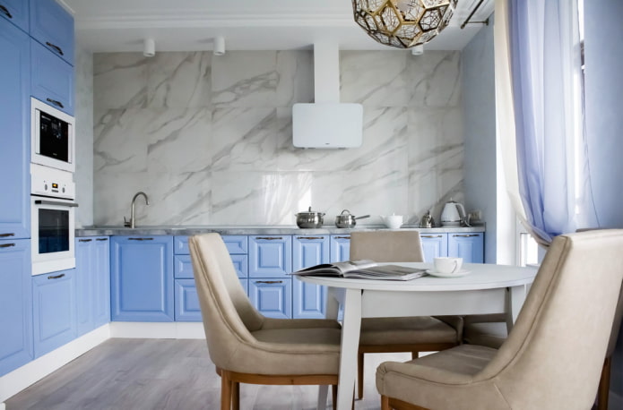 Wall above the working area in marble Wall above the working area in marble