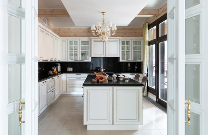 Massive island in the kitchen in a country house Massive island in the kitchen in a country house