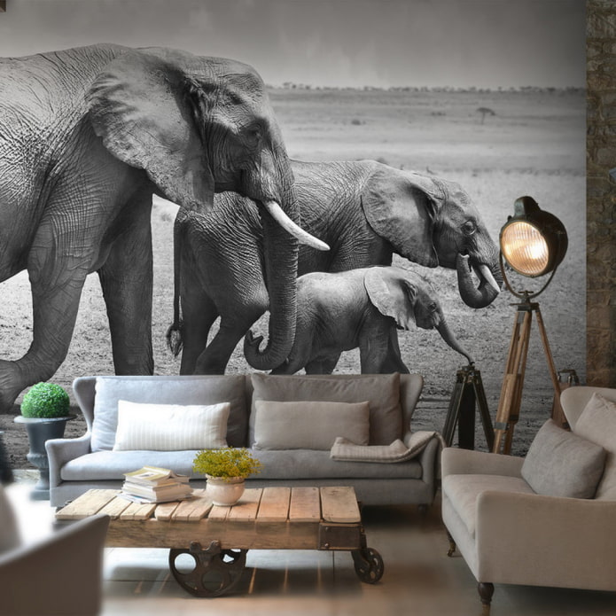 black and white wallpaper in the interior