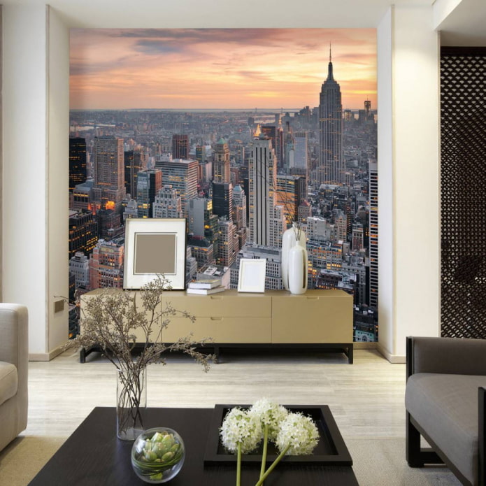 wall mural with the image of the city