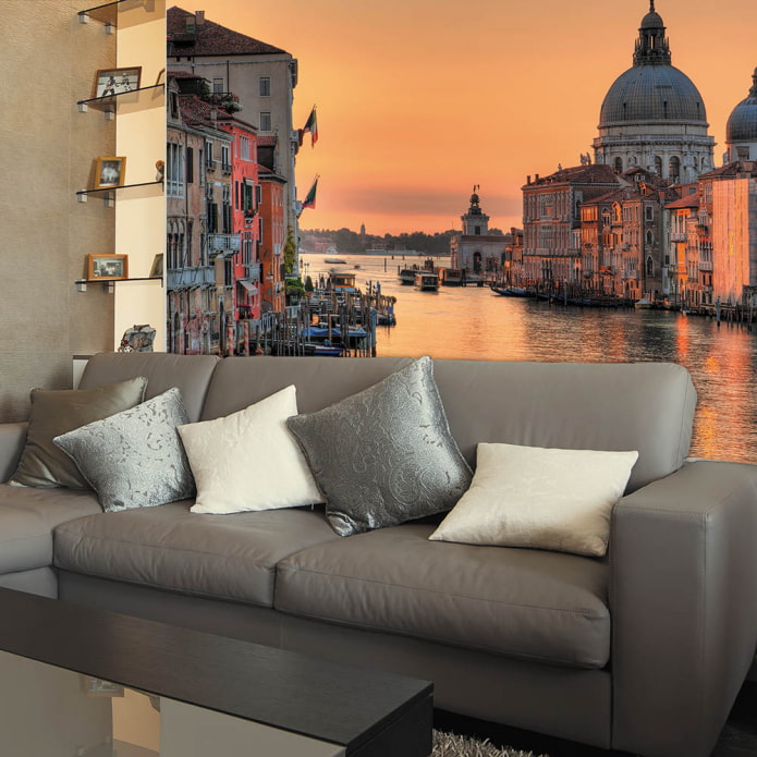 wall mural with the image of the city