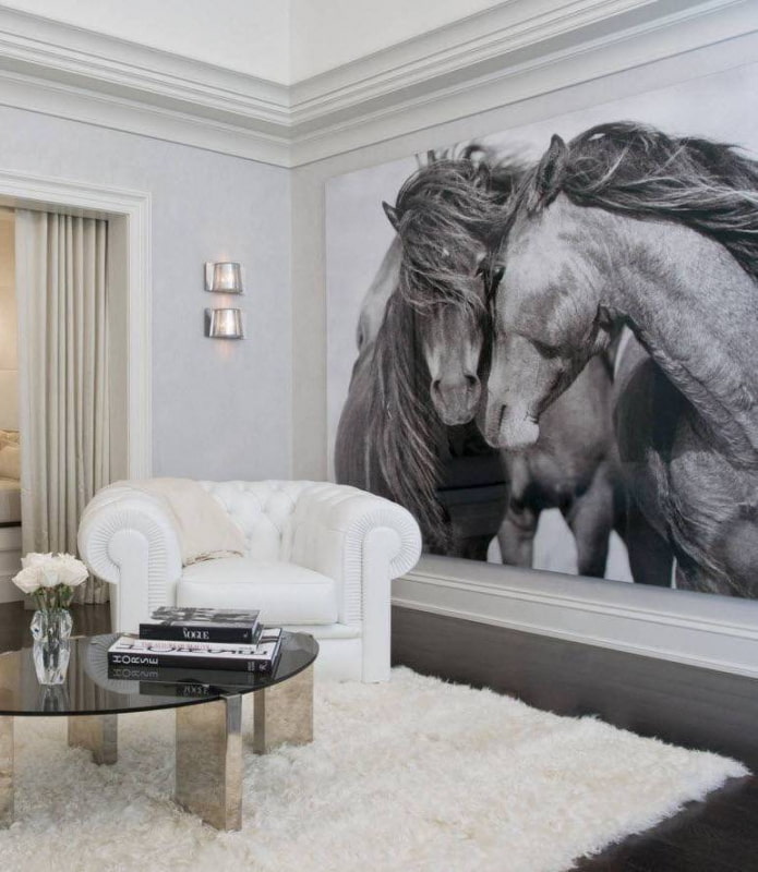 wall murals in the living room white