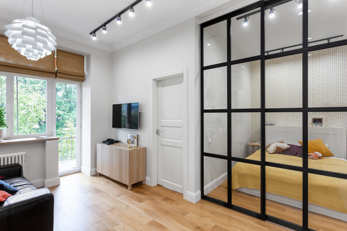 sliding partitions in the interior of the bedroom-living room sliding partitions in the interior of the bedroom-living room