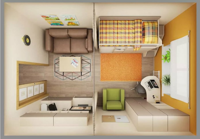 Children's room and living room in a single room Children's room and living room in a single room