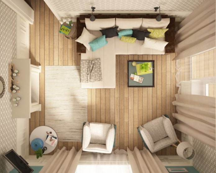 Layout of a square living room Layout of a square living room