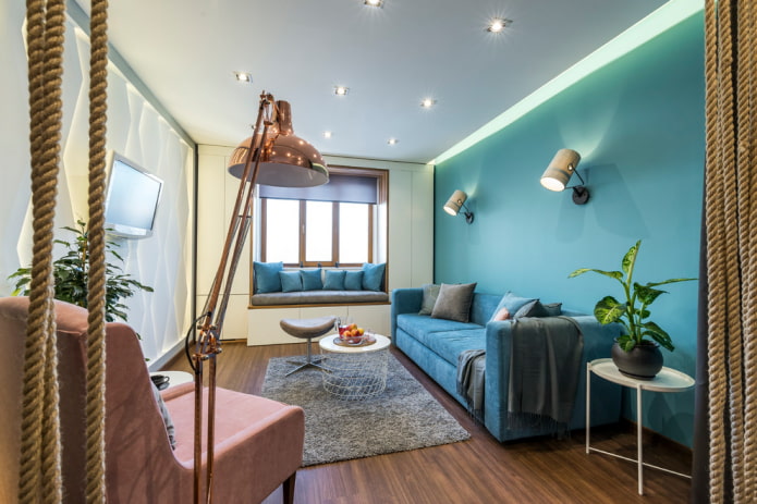 lighting in the living room with an area of ​​16 squares