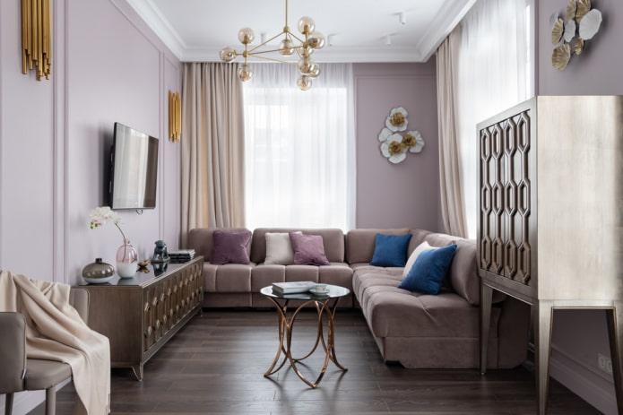 arrangement of furniture in the living room with an area of ​​16 sq.