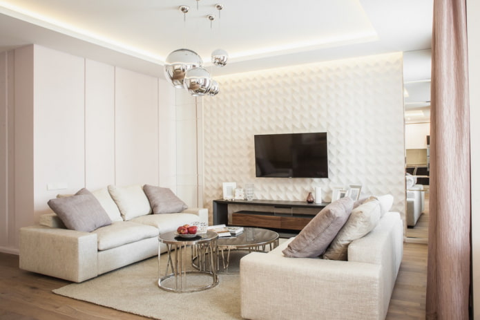 arrangement of furniture in the living room with an area of ​​16 sq.