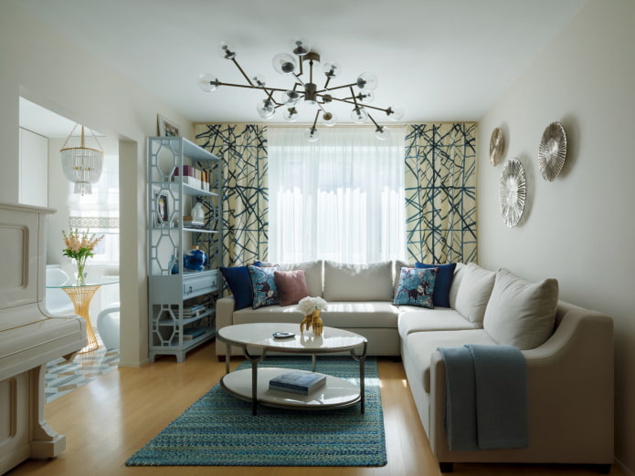 walk-through living room with an area of ​​16 sq.