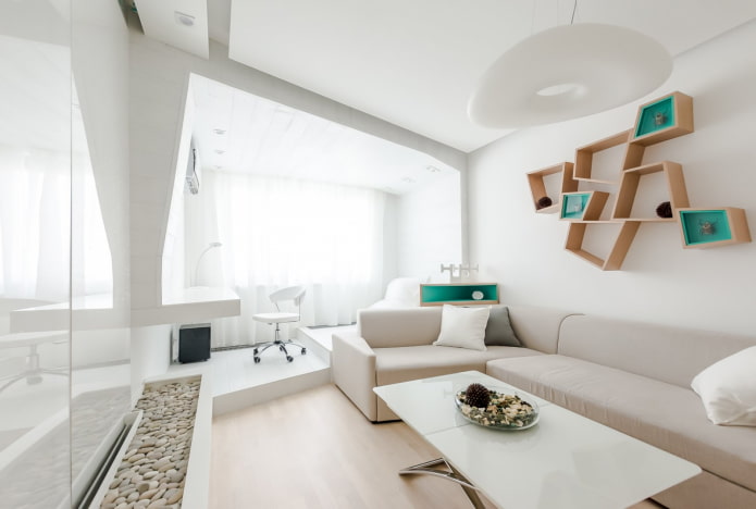 the interior of the hall is 16 squares in the style of minimalism