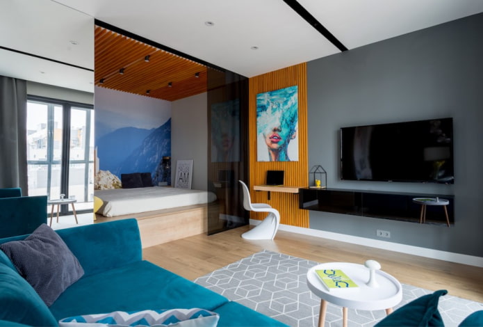 living room zoning with an area of ​​16 sq.