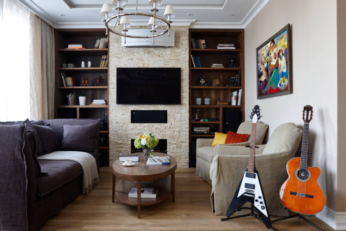 Living room with library