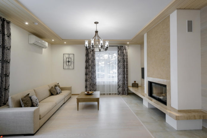 fireplace in the interior of a large living room
