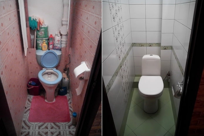 Photos before and after the repair of the toilet