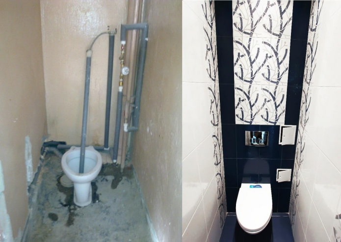 Photos before and after the repair of the toilet
