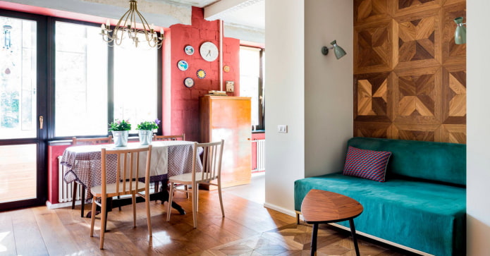 living room in loft style with a bright sofa living room in loft style with a bright sofa