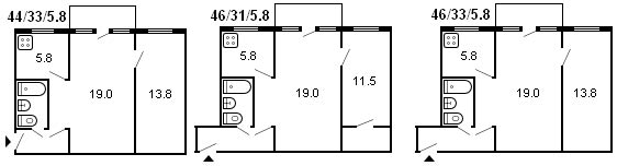 layout of a 2-room Khrushchev building, series 464 layout of a 2-room Khrushchev building, series 464