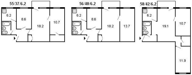 layout of a 3-room Khrushchev, series 1-335 layout of a 3-room Khrushchev, series 1-335