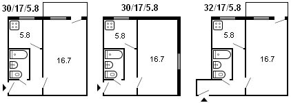 layout of 1-room Khrushchev, series 434, 1961