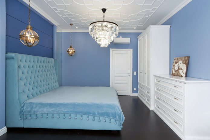 stretch ceiling with a chandelier in the bedroom stretch ceiling with a chandelier in the bedroom