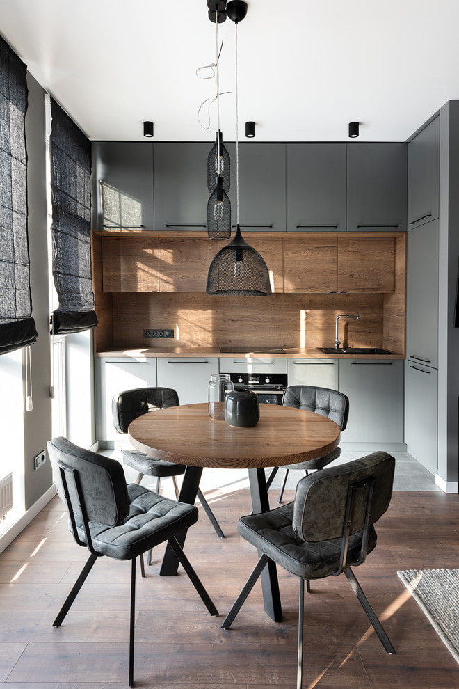 chandelier in the interior of the kitchen in a modern style
