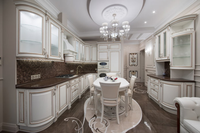 chandelier in the interior of the kitchen in the classic style