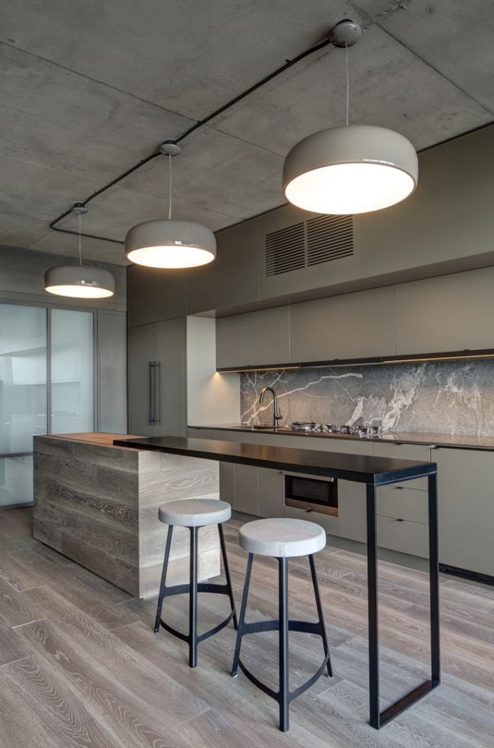 chandelier above the bar in the interior of the kitchen