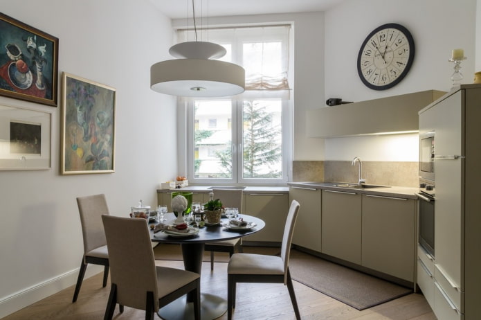 chandelier in the interior of a small kitchen