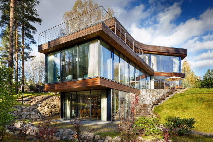 house with panoramic windows in high-tech style
