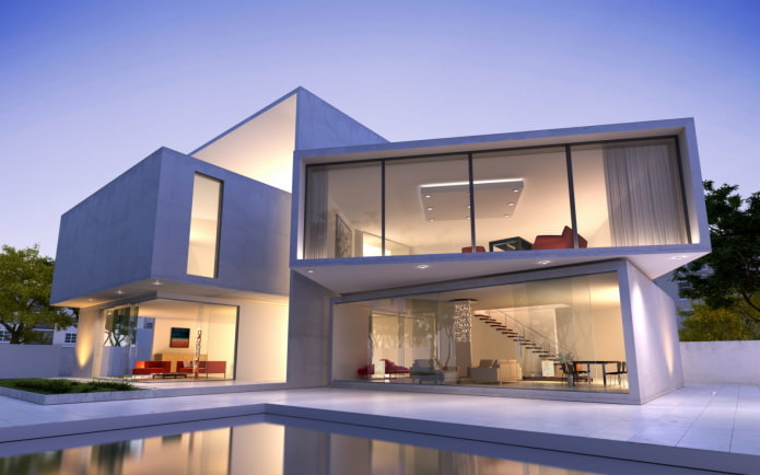 house with panoramic windows in high-tech style