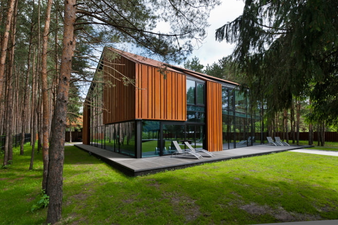 high-tech style house in the forest