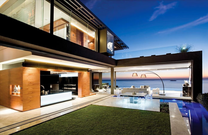 high-tech house on the seashore