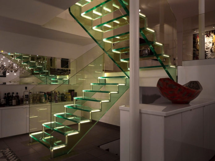 transparent staircase with lighting in the interior of the house transparent staircase with lighting in the interior of the house