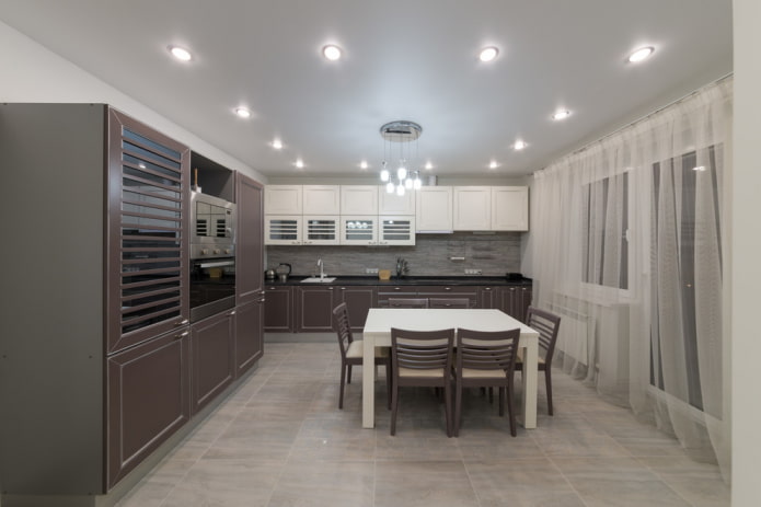 spot lighting in the interior of the kitchen