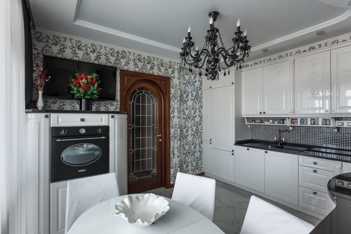stretch ceiling lighting in the interior of a small kitchen