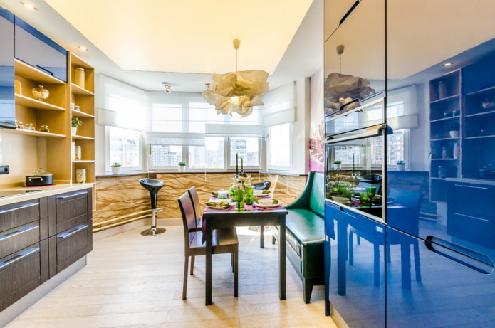 backlit stretch ceiling in the interior of the kitchen