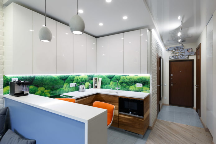 stretch ceiling lighting in the interior of a small kitchen