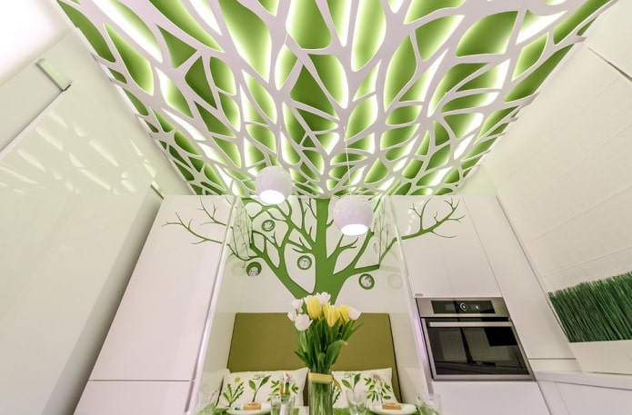 backlit stretch ceiling in the interior of the kitchen