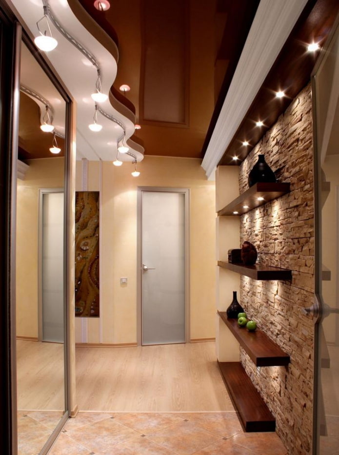 lighting in the corridor with a stretch ceiling